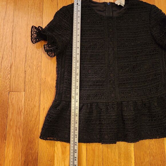 Kate Spade Mixed Lace Top, Black with Peplum, Sz XS: romanticore, dark feminine - Picture 9 of 10
